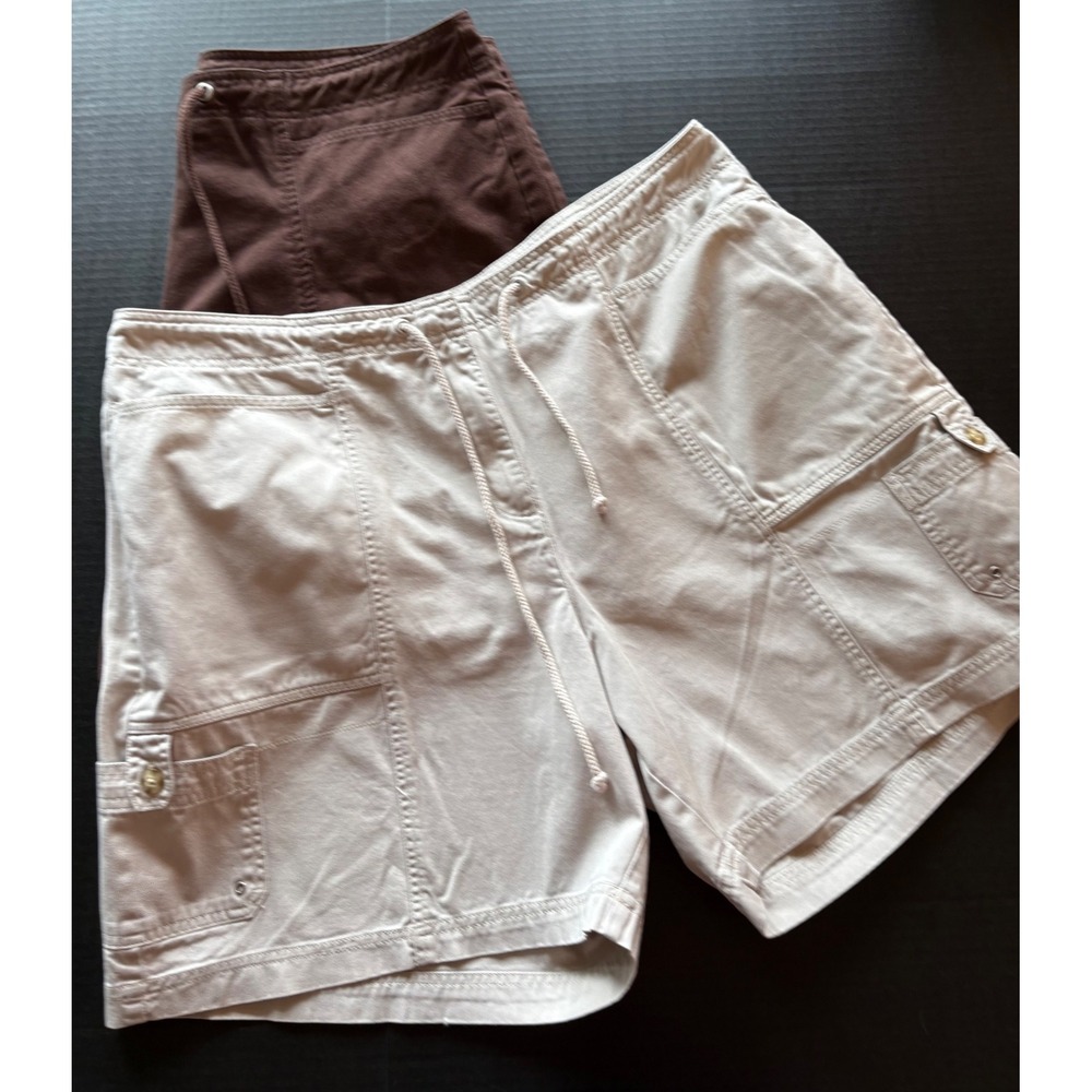 Dressbarn Woman Cargo Shorts Bundle Brown Khaki Cotton Drawstring Size 20W 2PK